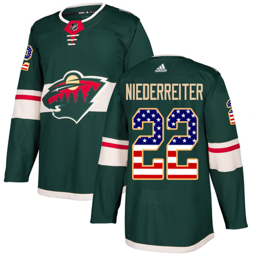 Kinder Minnesota Wild Eishockey Trikot Nino Niederreiter #22 Authentic Grün USA Flag Fashion